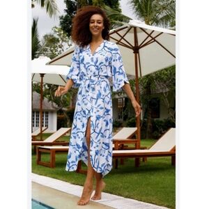 Piyama white and blue bird print kimono robe *missing belt